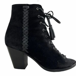 Frye black Dani whipstitch heel booties leather peep toe block heel size 8